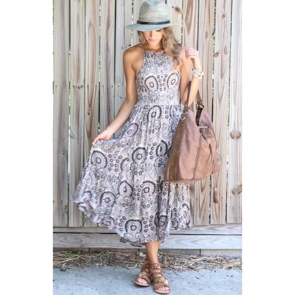 Free People Smocked Boho Paisley Print Midi Dress - Picture 2 of 11